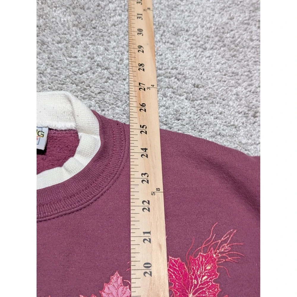 Morning Sun Sweatshirt Women Large Burgundy VTG Fall Leaves Double Collar 90s - Picture 4 of 6